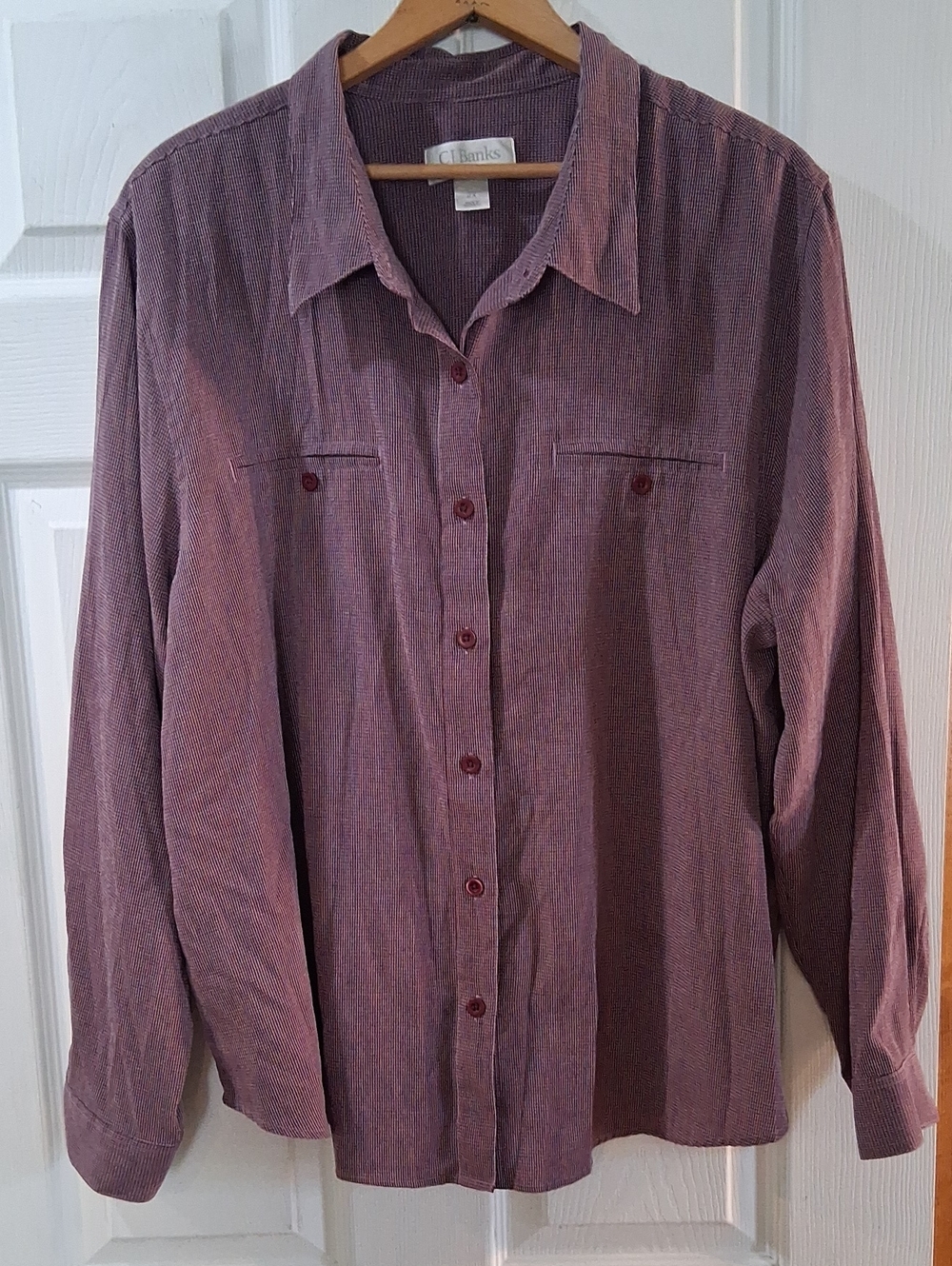 CJ Banks Women's Button-Down Small Gingham Shirt in Plum